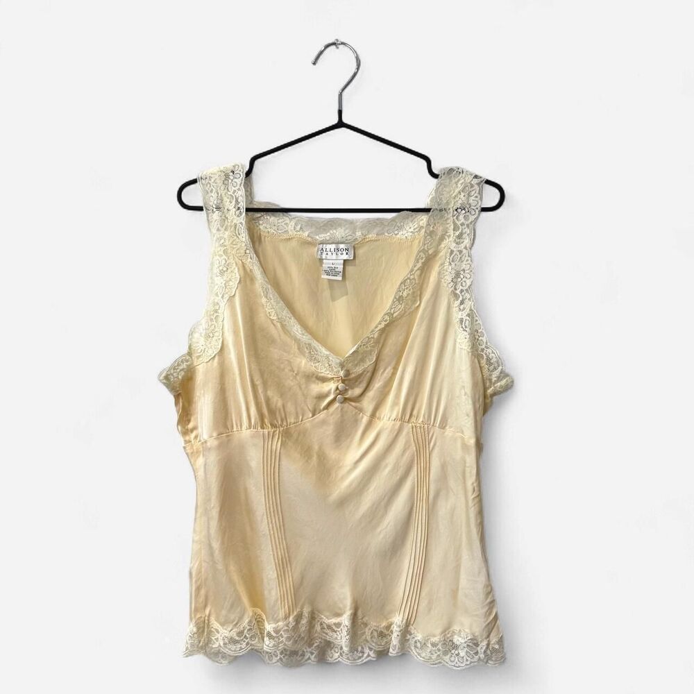 Vintage Allison Taylor Buttercream 100% Silk Lace Cami Top Coquette Cottage core